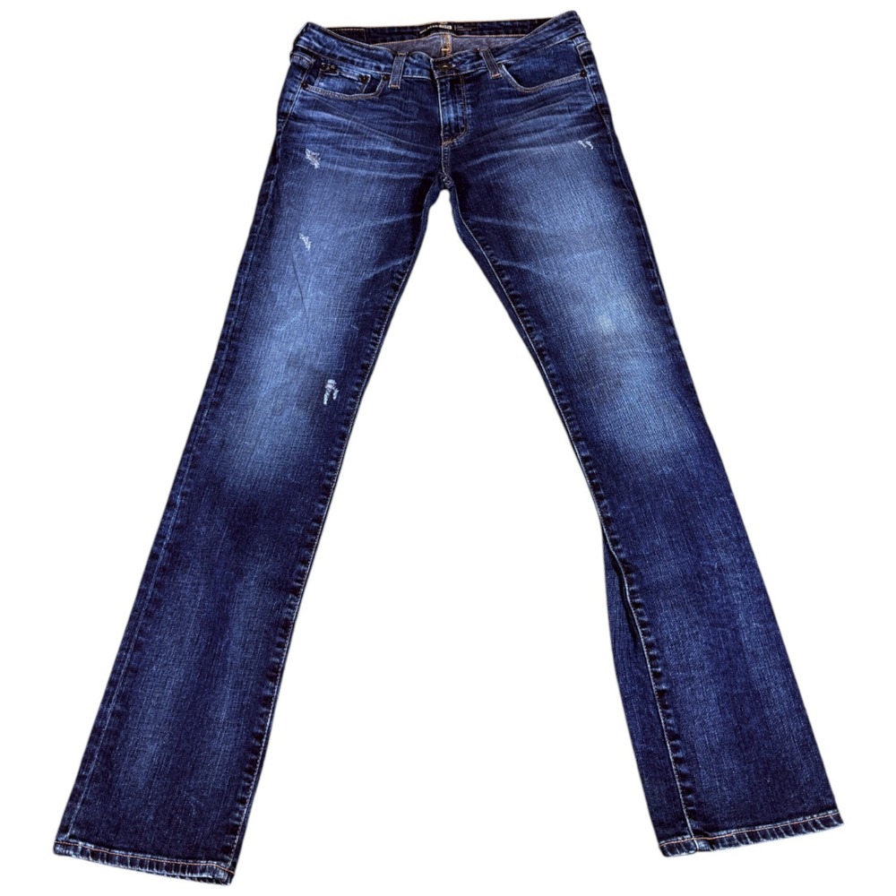 Big Star Kate Jeans Womens 27 Blue Stretch Logo Straight Leg Travel Distressed